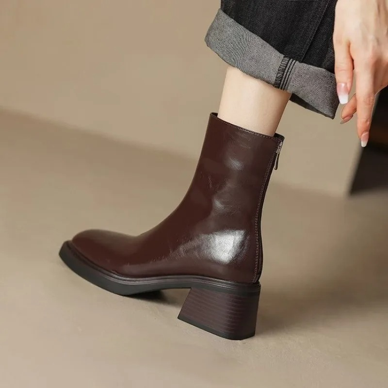 Women's square toe block heel ankle boots