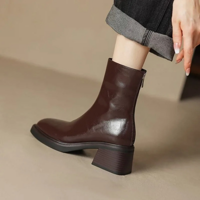 Women's square toe block heel ankle boots
