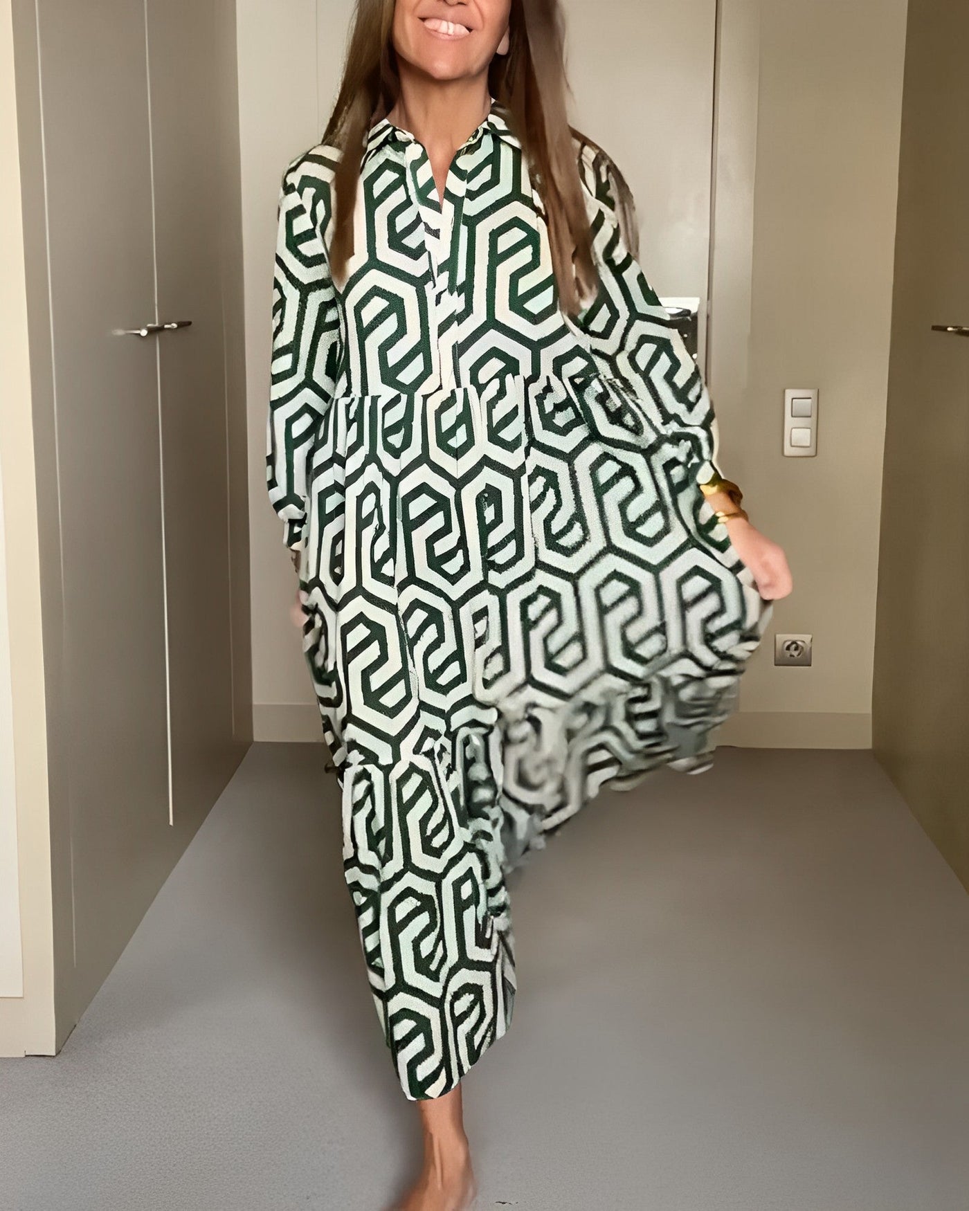 Briella - casual maxi jurk met lange mouwen en print