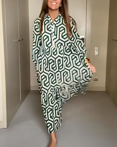 Briella - casual maxi jurk met lange mouwen en print