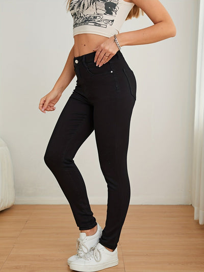 Noa | Effen zwarte skinny jeans met hoge taille