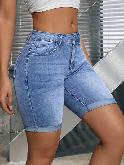 Sophie | Hoge taille denim shorts met gerolde zoom