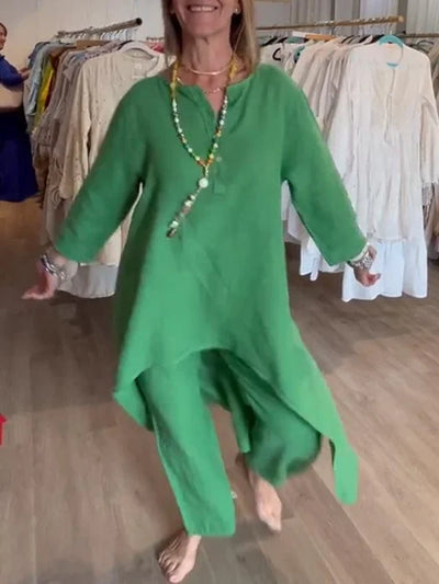 Karina - Plain linen leisure suit for women