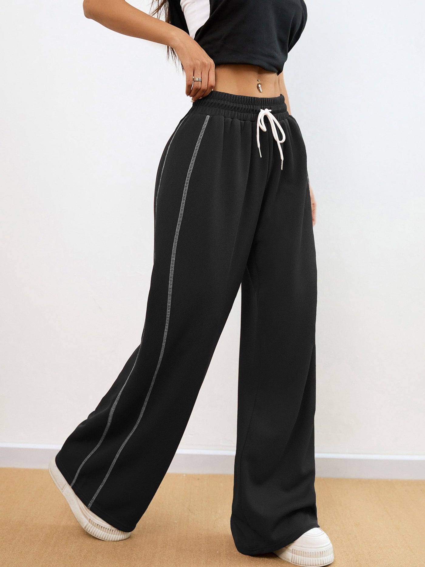 Nina | Dames casual wafelpatroon joggingbroek in effen kleur