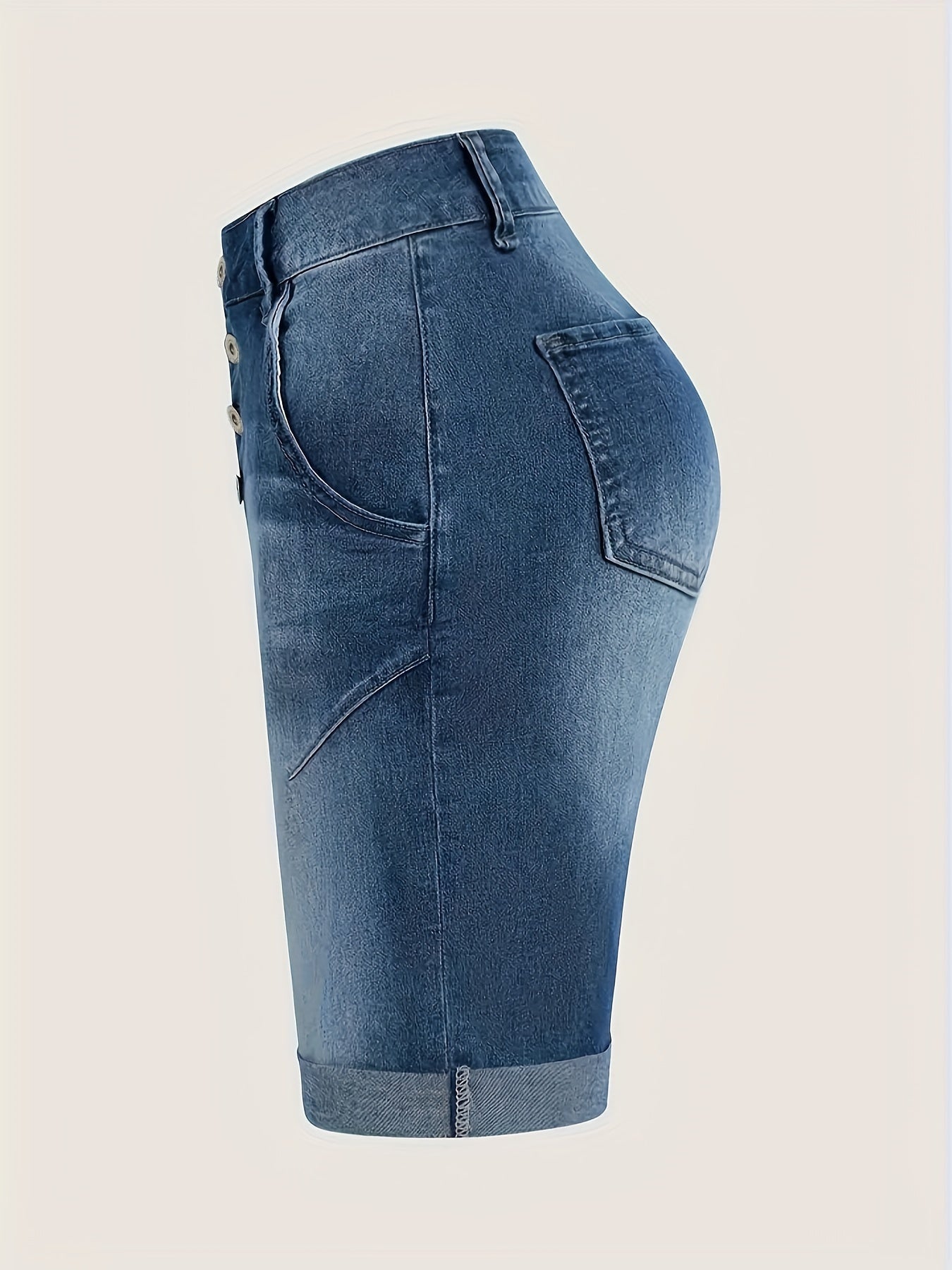 Demi | Blauw gewassen denimshorts met hoge taille en oprolbare zoom