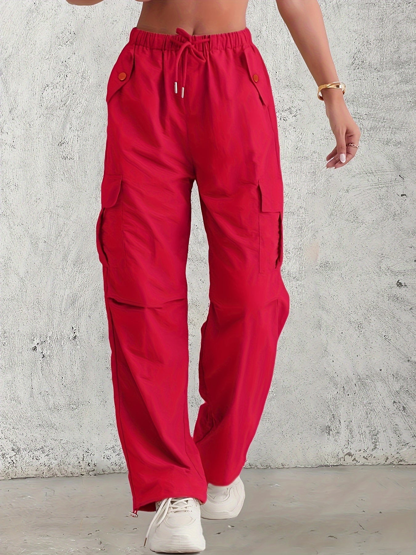 Fay | Hoge taille cargo broek in effen kleur