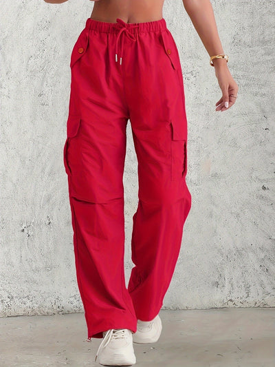 Fay | Hoge taille cargo broek in effen kleur