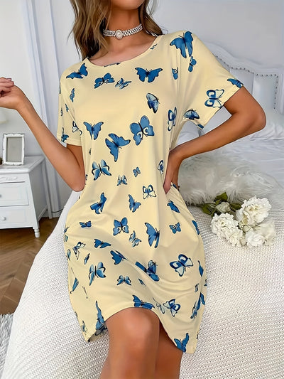 Lotte | Casual nightgown with butterfly print and short sleeves