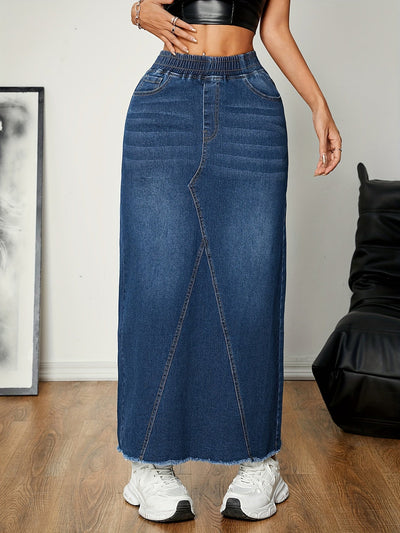 Emma | Plain washed blue streetwear maxi denim skirt
