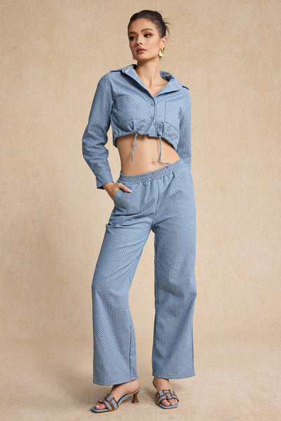 Denim Long Sleeve Drawstring Top and Jeans Set