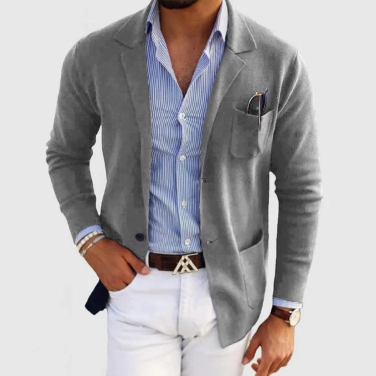 Elegant herenvest met zakken en reverskraag, effen kleur, lange mouwen