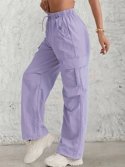 Fay | Hoge taille cargo broek in effen kleur