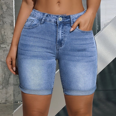 Sophie | Hoge taille denim shorts met gerolde zoom