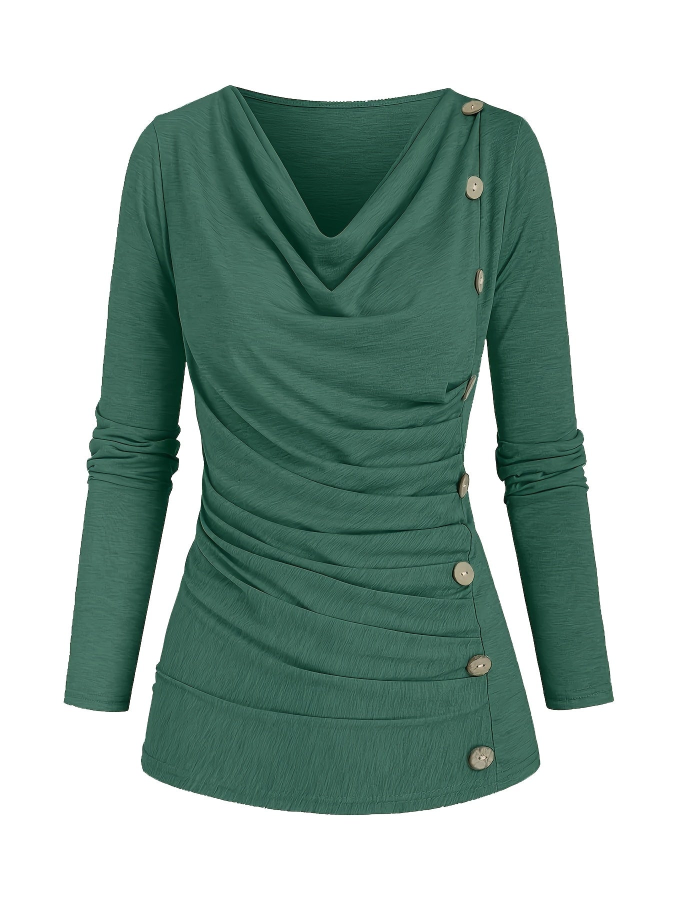 Jasmine | Plain knitted turtleneck sweater with ruffles and buttons