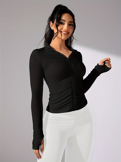 Emma | Plain color casual sports jacket with long sleeves and a full zip