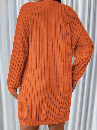 Elise | Casual plus size geribbelde trui-jurk met lange mouw en V-hals
