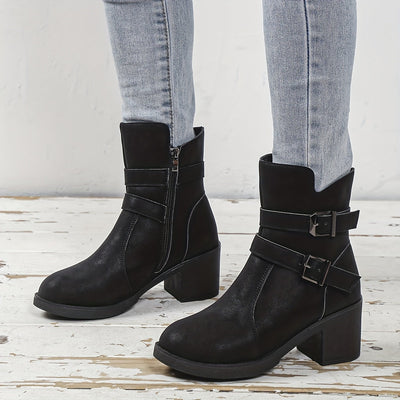 Eva | Solid color chunky heel ankle boots with side zipper