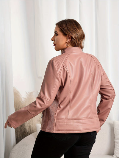 Elise | Women's plus size casual faux leather jacket with zip and lapel collar