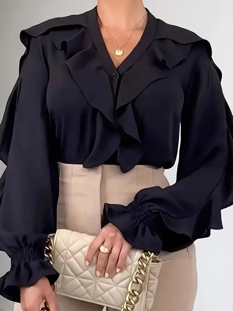 Livia | Blouse with ruffled neckline and sleeves