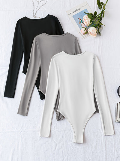 Nina | Set van 3 casual bodysuits met lange mouw en ronde hals