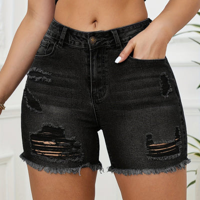 Nina | Donker zwarte versleten denim shorts