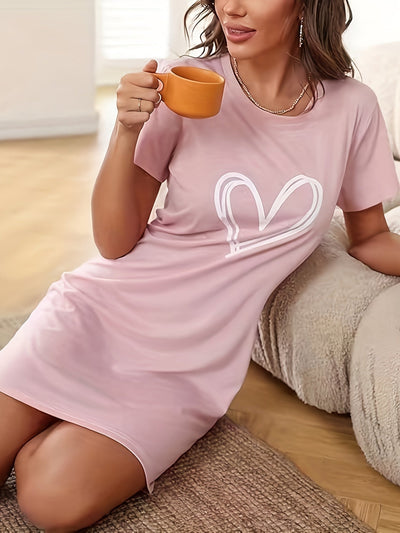 Nina | Nachtjurk met hartprint en korte mouwen