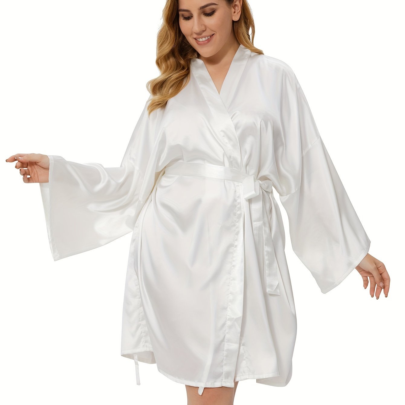 Nina | Stijlvolle dames kimono badjas in effen kleur en grote maat