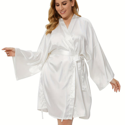 Nina | Stijlvolle dames kimono badjas in effen kleur en grote maat