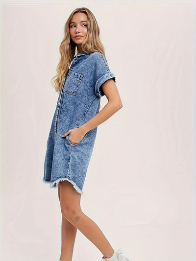 Lotte | Casual denim overhemdjurk met korte mouw