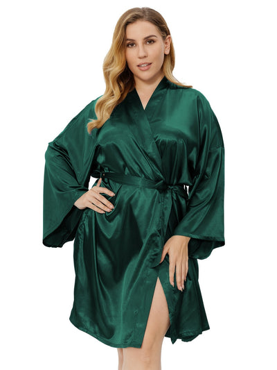Nina | Stijlvolle dames kimono badjas in effen kleur en grote maat