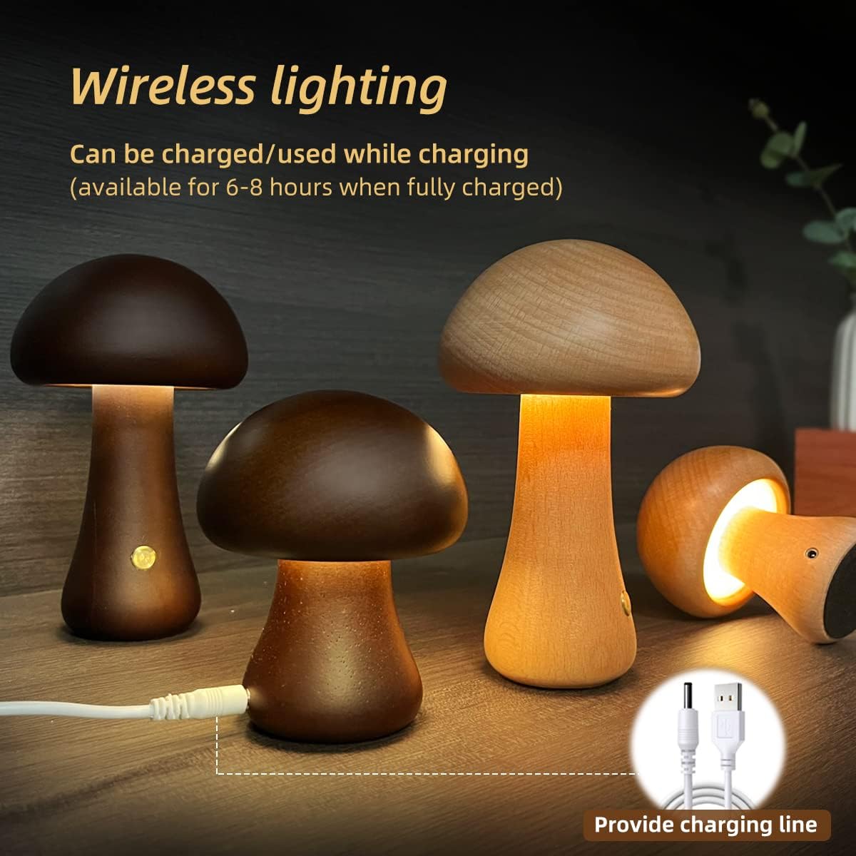Mykora - Wooden Mushroom Table Lamp Touch Sensitive