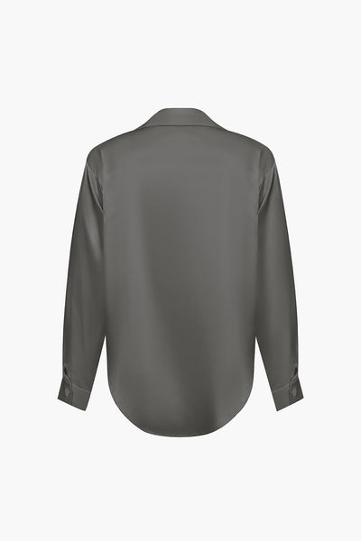 Lillian - Basic Plain Satin Women's Long Sleeve Shirt