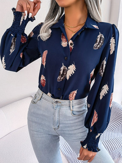 Lotte | Casual shirt with feather print and lantern sleeves