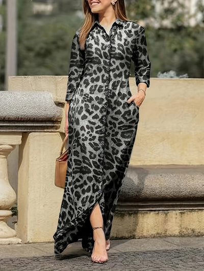 Emma | Maxi-jurk met luipaardprint en knopen
