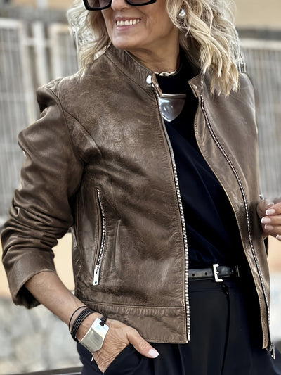 Lara | PU leather bomber jacket with zipper