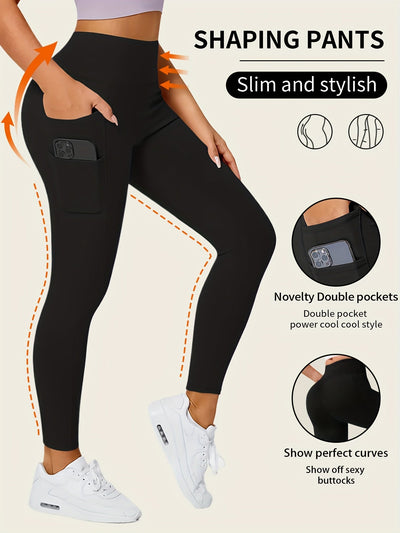 Sara | Effen kleur yogabroek met zak en hoge stretch