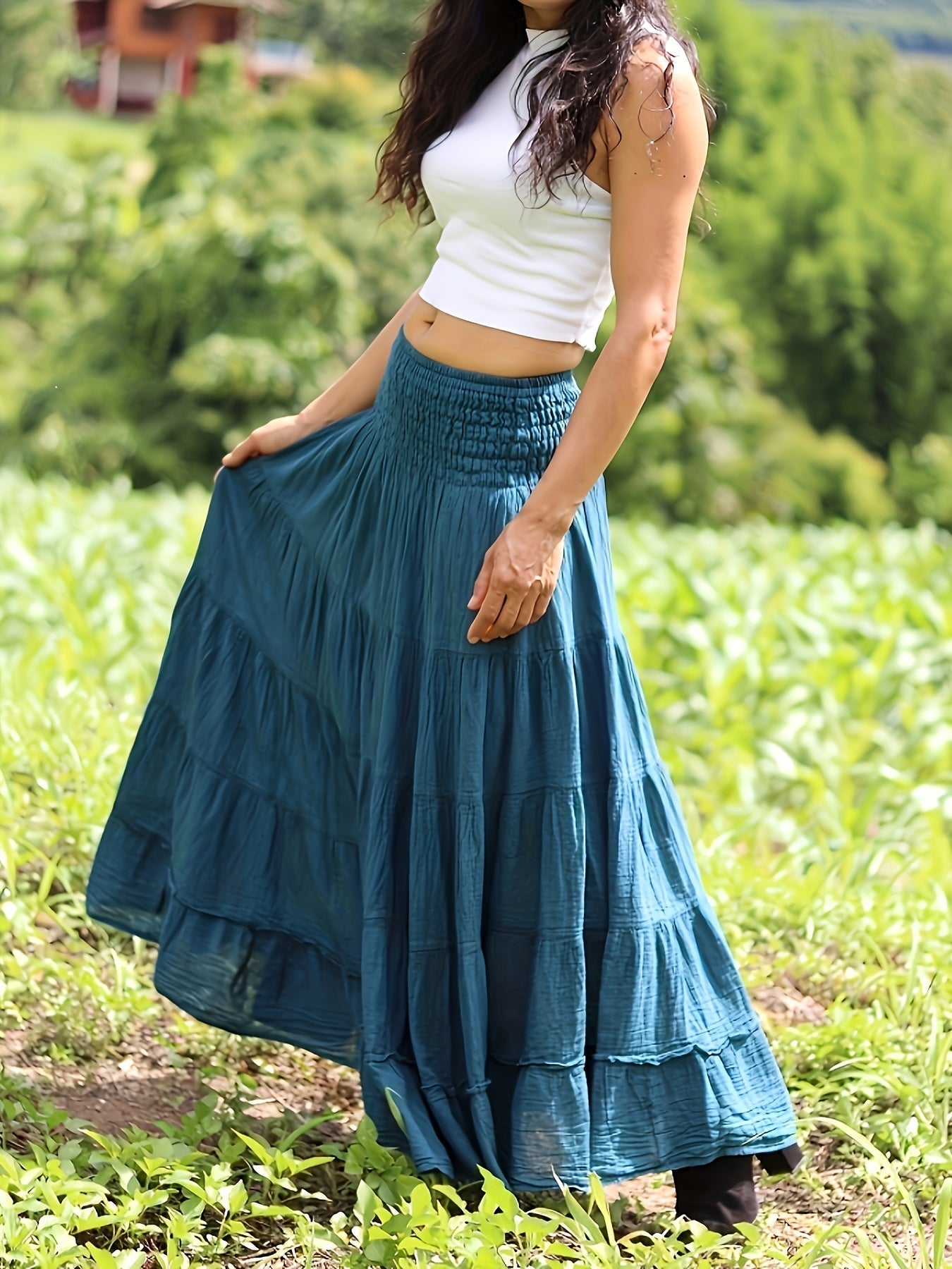 Stijlvolle maxi rok met geplooide taille
