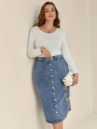Kiki | Classic denim midi skirt with button detail