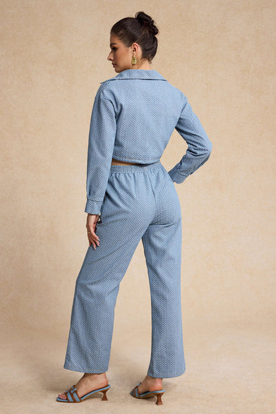 Denim Long Sleeve Drawstring Top and Jeans Set