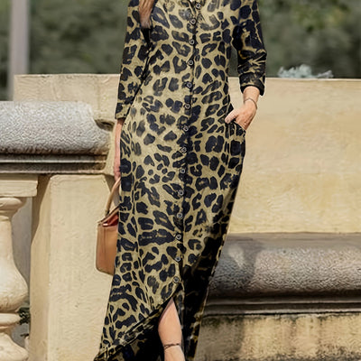 Emma | Maxi-jurk met luipaardprint en knopen