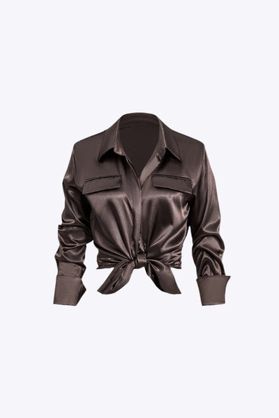 Niamh - Chic Satijn Textuur Dames Langemouw Shirt