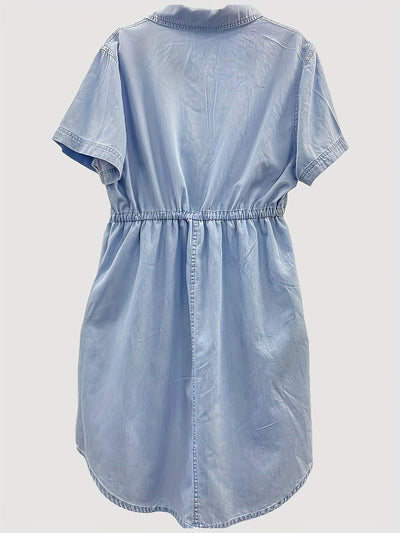 Chique denim midi-jurk met trekkoord taille