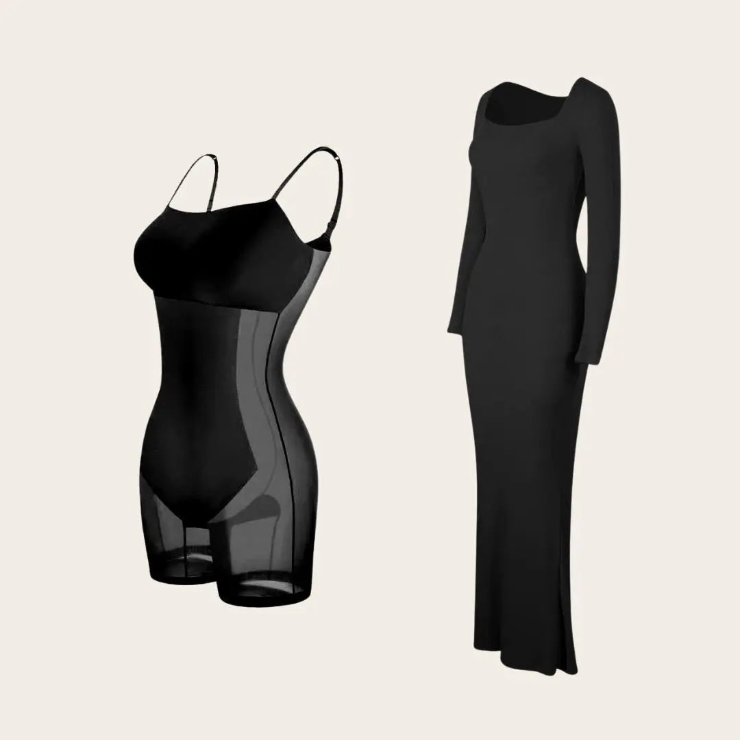 Sabina - Ultra Flattering  Shapewear Jurk met Lange Mouwen