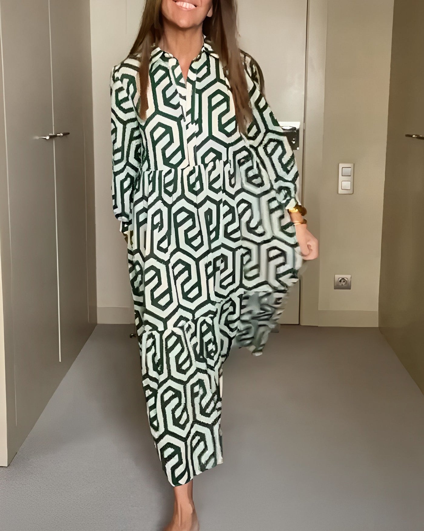 Briella - casual maxi jurk met lange mouwen en print