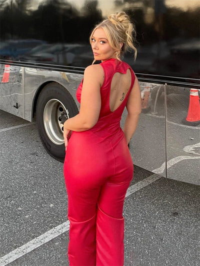 Denim Jumpsuit Women – Sleeveless with Open Back and Flared Legs