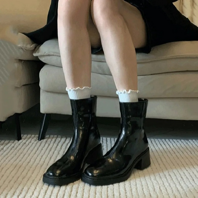 Women's square toe block heel ankle boots