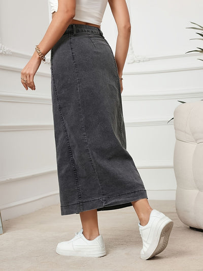 Eva | Plain washed high-waisted maxi denim skirt