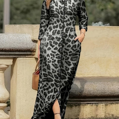 Emma | Maxi-jurk met luipaardprint en knopen