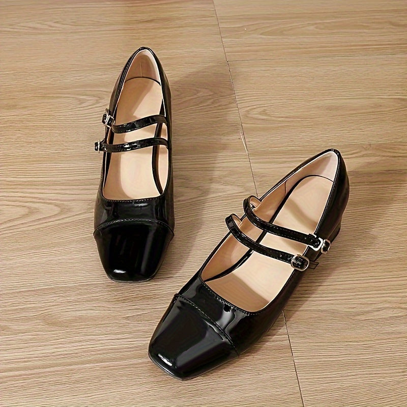 Elena | Elegant women's pumps with a square toe and a thick heel