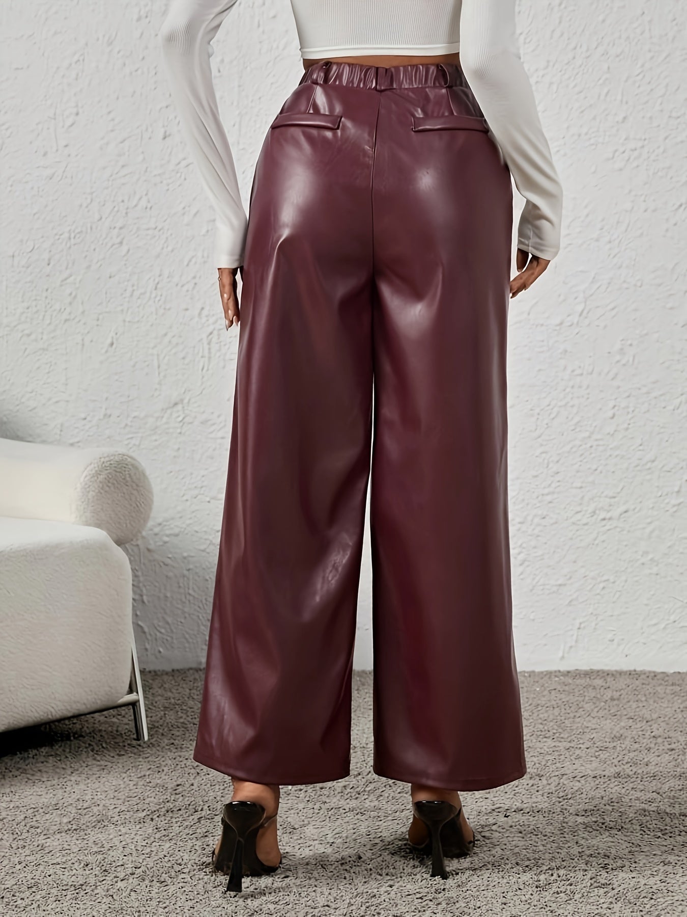 Lotte | Stylish wide imitation leather trousers with slanted pockets